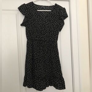 SHEIN black dress with white polka dots.